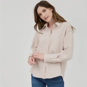 OATMEAL Rib Knit Exposed Seam Button Up Top
